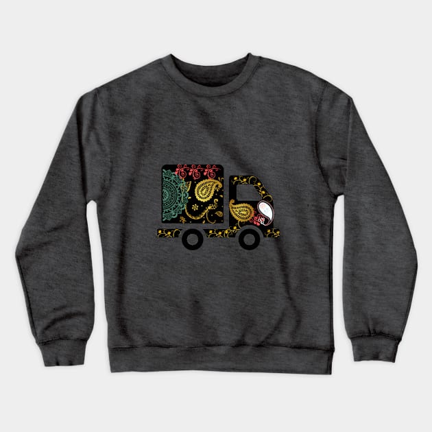 Black truck art motif illustration with paisley design pattern Crewneck Sweatshirt by Haze and Jovial